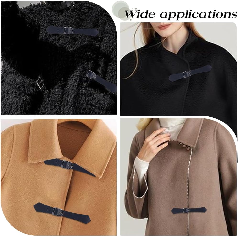 6Pcs Black PU Leather Sew on Toggle Closures Vintage Snap Buckle on Coat Toggles Button Clips Fasteners Replacement with Metal Alloy Clasp for DIY Craft Coat Jacket Cloak Supplies
