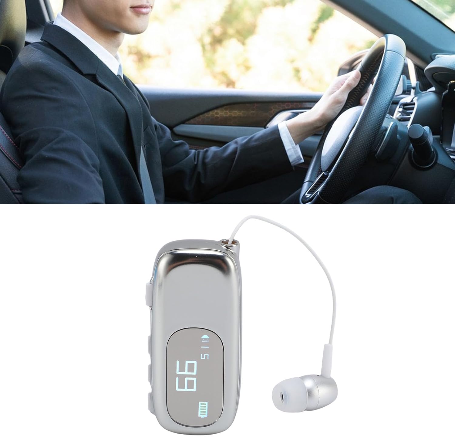 ciciglow Retractable Wireless Headset, Clip on Bluetooth Headphone with LCD Digital Power Display, Lightweight Sports Running Business Trucker Driver Music Earphone for Phone