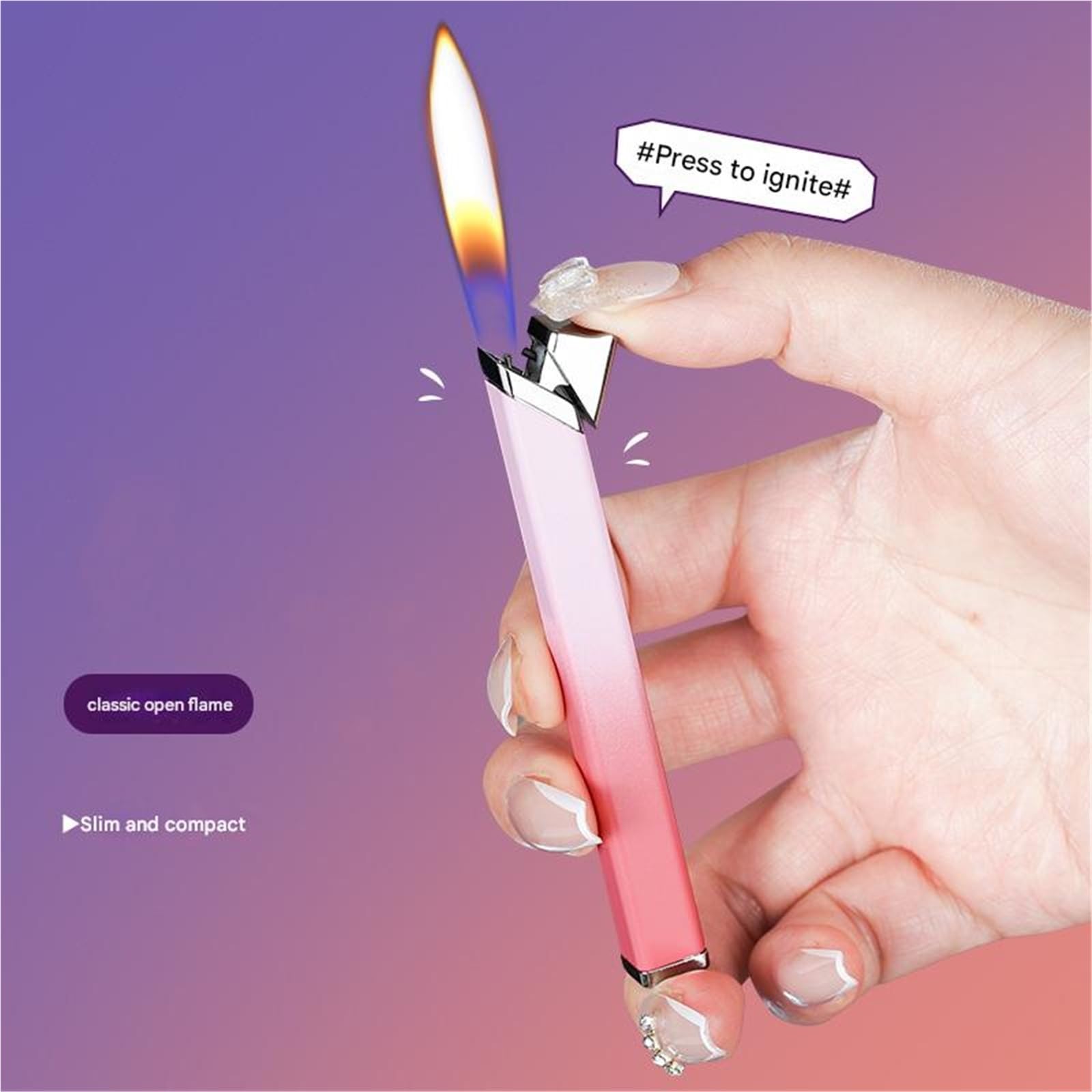 Encendedores largos de butano recargables, llama suave, llama ajustable, empuje para encender, ideal para velas, camping, regalos para hombres y mujeres