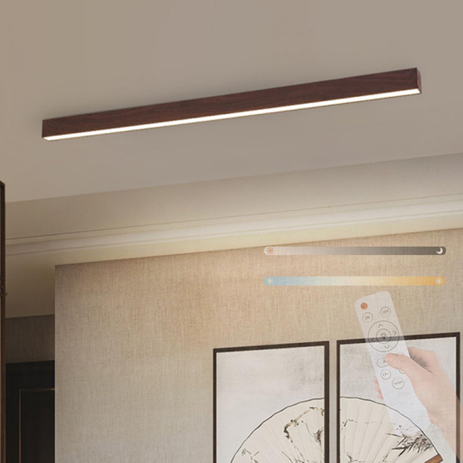 Lampe de plafond LED acrylique bois 120cm plafonnier moderne variable - 7