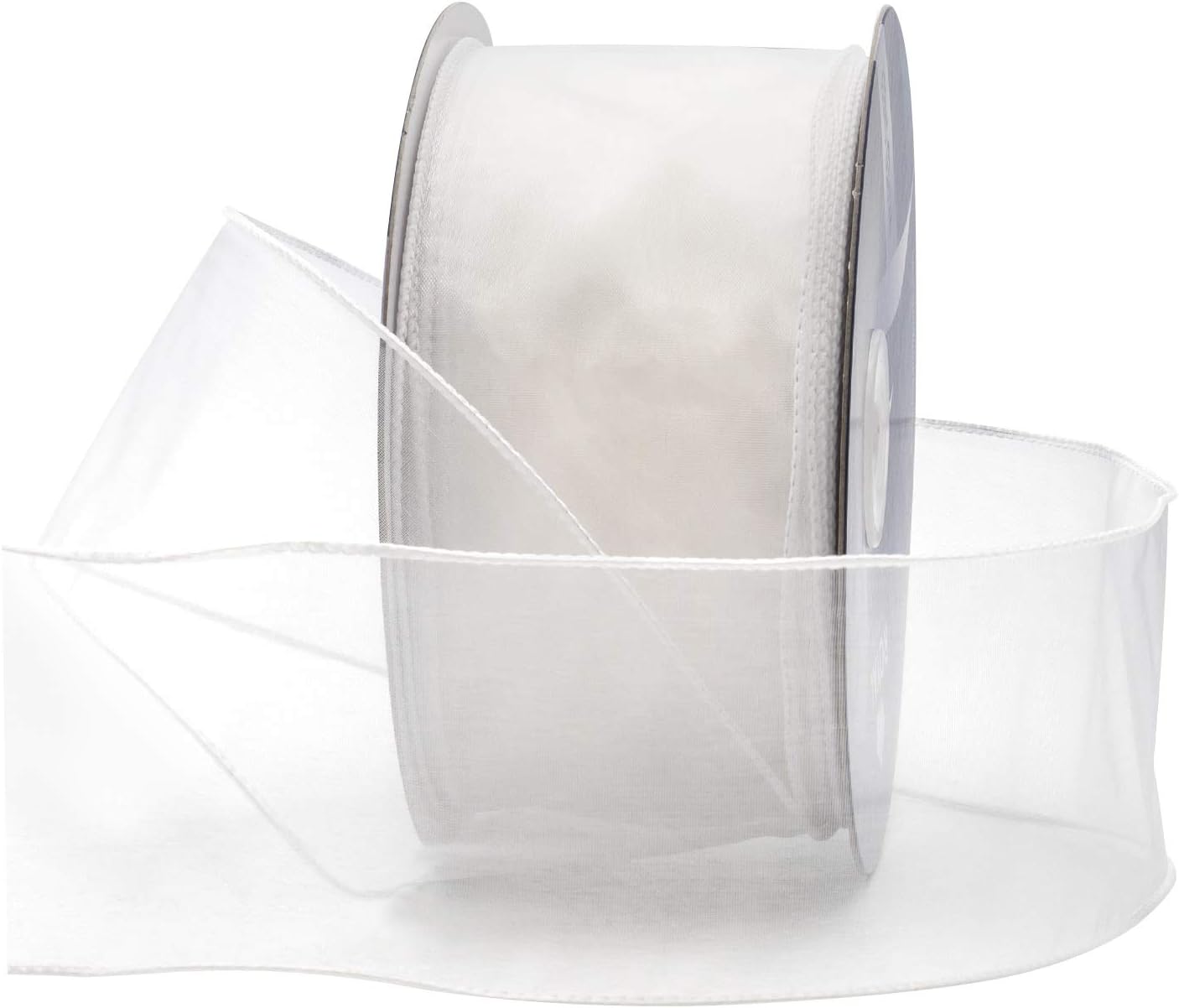 Royal Imports Organza Wired Sheer Ribbon 2.5" (#40) for Floral & Craft Decoration, 50 Yard Roll (150 FT Spool), White