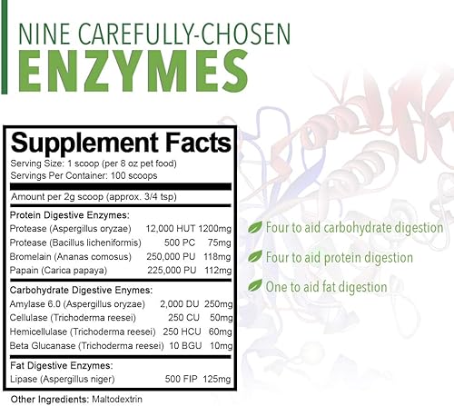 Miniatura 5 de Ample Nutrition Enzima digestiva para perros y gatos, 7.05 onzas, mezcla en polvo insípida