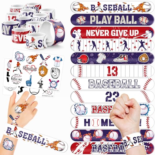48PCS Baseball Party Favors - 24 Tattoos & 24 Slap Bracelets for Kids, Perfect for Sports-Themed Birthdays, School Prizes, and Classroom Rewards