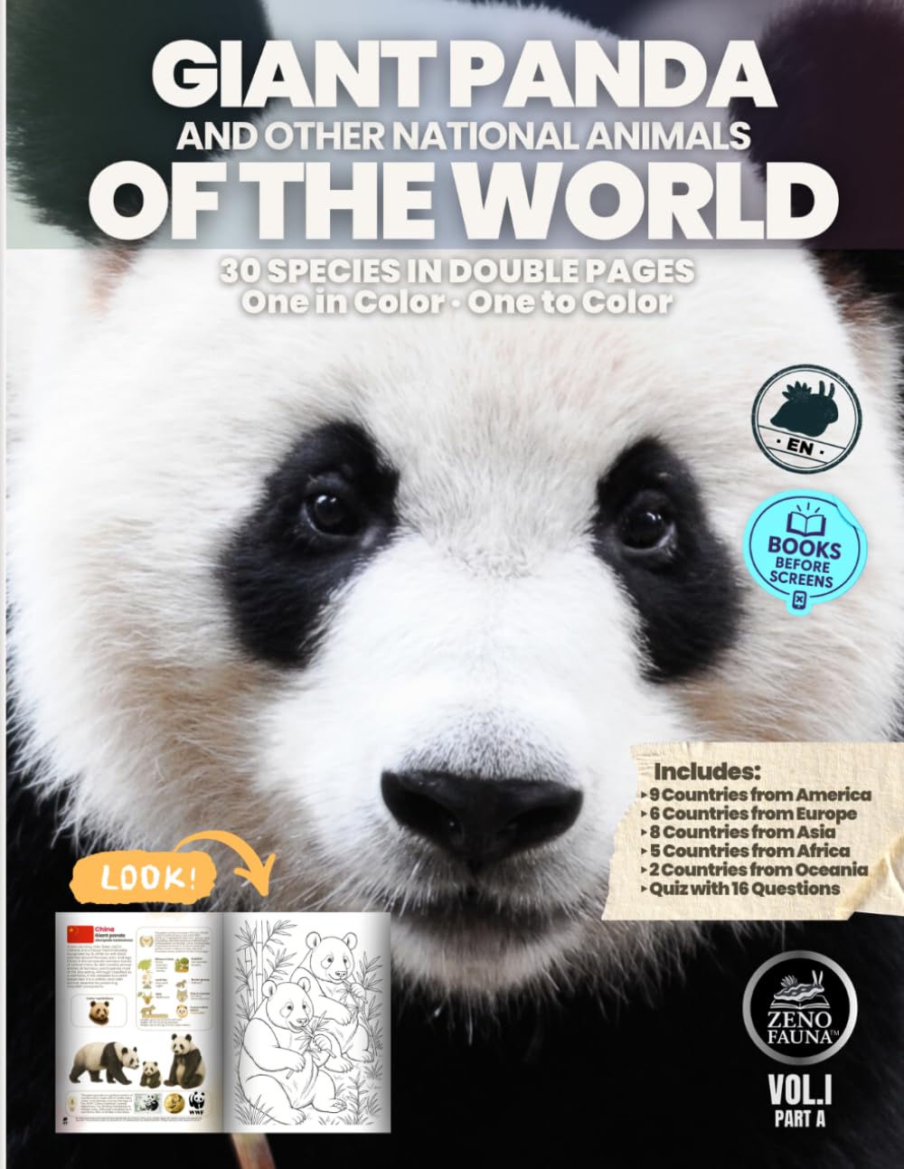 Panda and Other National Animals of the World: 30 national animals in double-page spreads: one in color and one to color