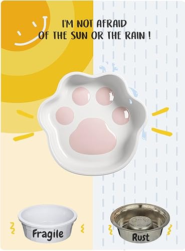 Miniatura 8 de LE TAUCI Cuenco de comida para gatos, 8 onzas, pequeño poco profundo para gatitos de interior, alivio de la fatiga, lindo diseño de patas, plato