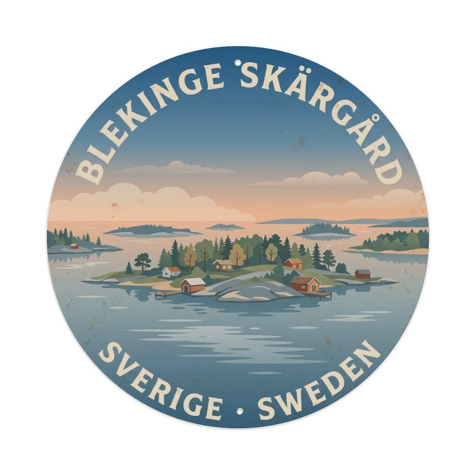 Vintage Travel Blekinge Sweden Archipelago Metal Tin Sign
