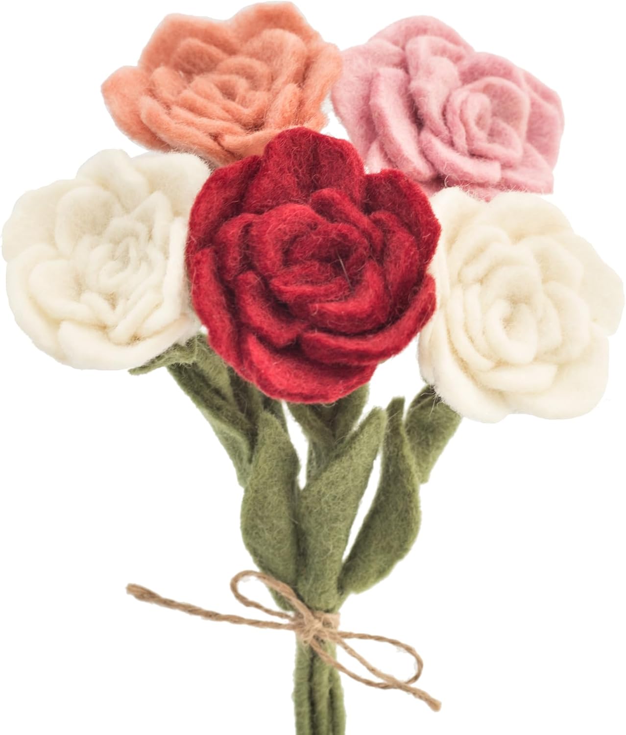 GlaciartOne Mini Felt Roses Bouquet: 5 Handmade Artificial Flowers, Washable, Essential Oil Ready, Bendable Stems for Home Decor & Gifts