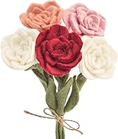 GlaciartOne Mini Felt Roses Bouquet: 5 Handmade Artificial Flowers, Washable, Essential Oil Ready, Bendable Stems for Home Decor & Gifts