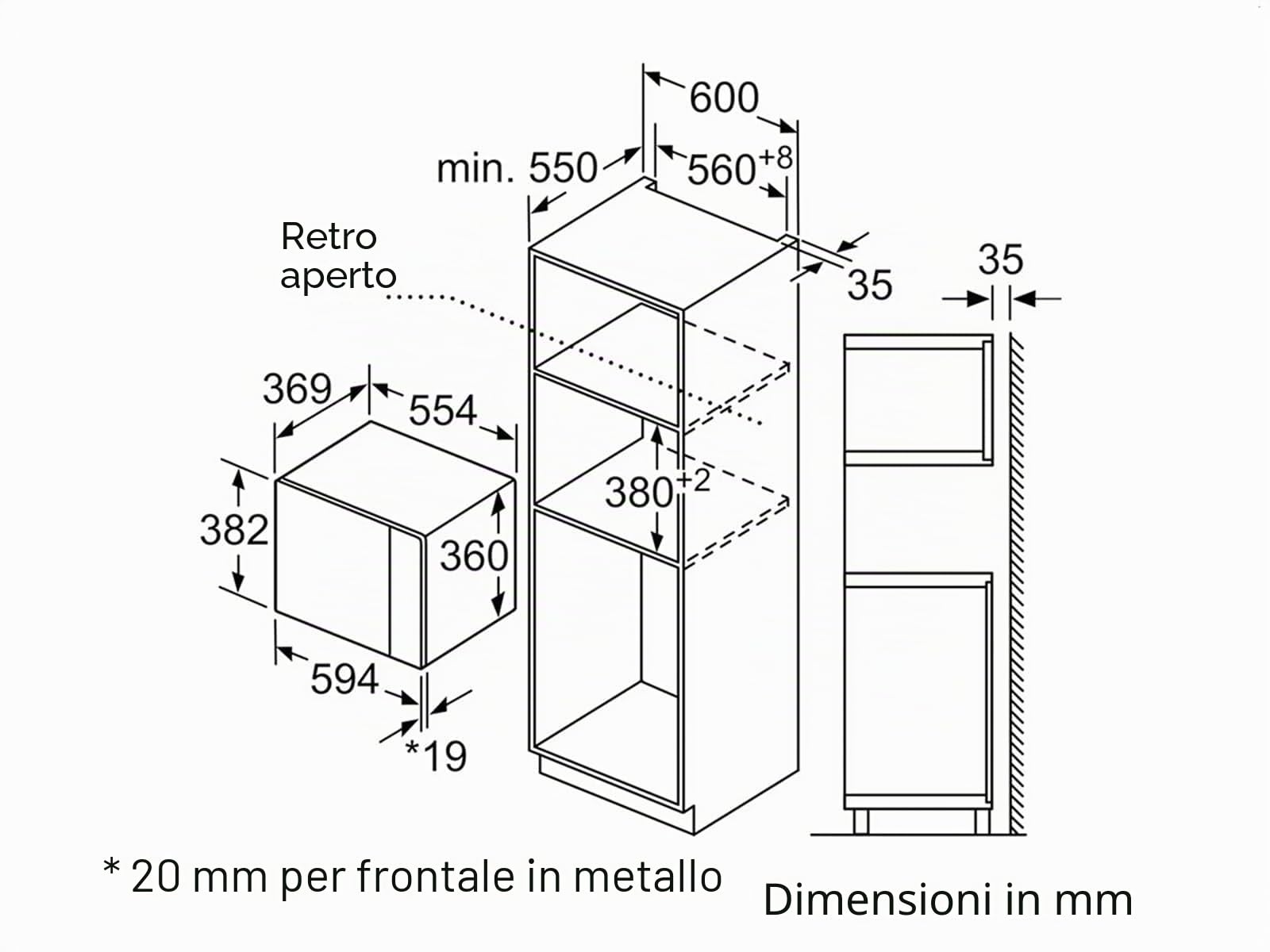 Siemens BE555LMS0 Incasso Microonde con grill 25L 900W Acciaio inossidabile forno a microonde
