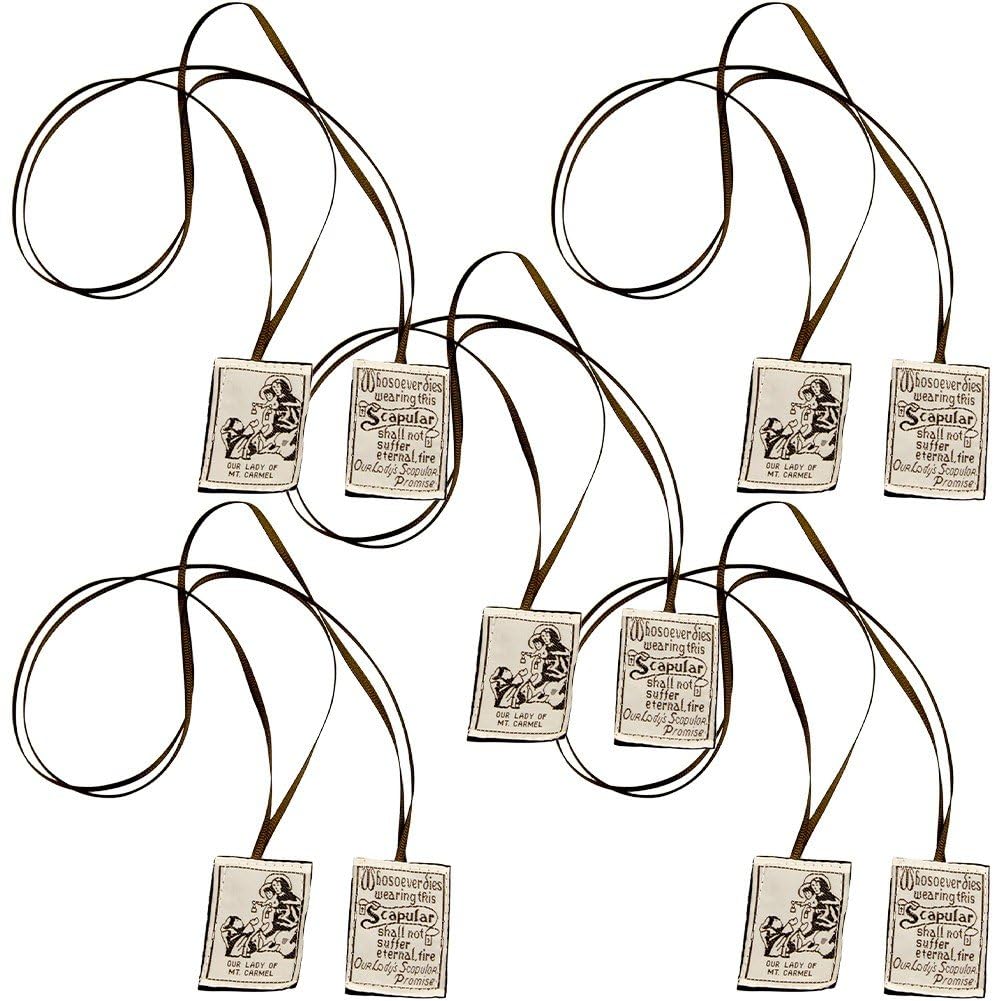 Ymxygz Scapulars Catholic, 5pcs Brown Scapular of Our Lady of Mount Carmel, Escapularios Catolicos Necklaces Gift for First Holy Communion
