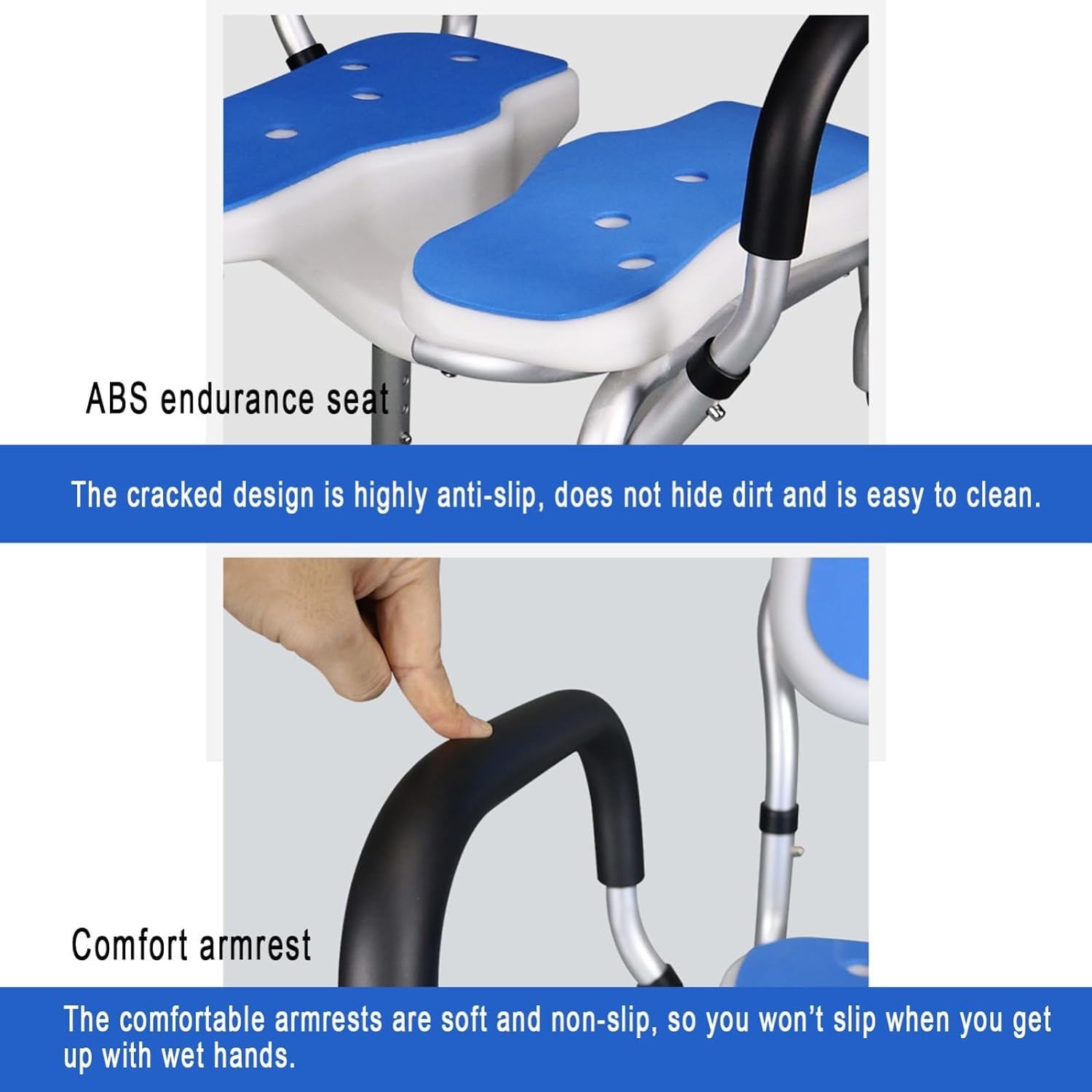 Silla de Ducha con Brazos y Respaldo extraíbles,Taburetes de Ducha en Forma de U for Personas Mayores discapacitadas,4 sillas de bañera Antideslizantes de Altura Ajustable con cojín