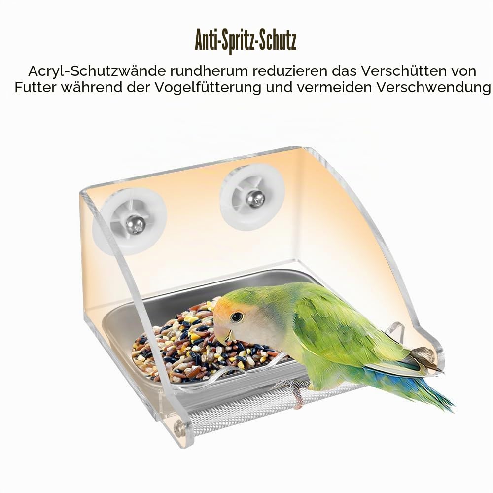Vogelnapf für Papageien, Teilbarer Papageien-Futterbehälter, Vogel Futter- und Wassernapf mit Rutschfester Sitzstange, Hängende Sittichschale aus Edelstahl für Nymphensittiche, Unzertrennliche