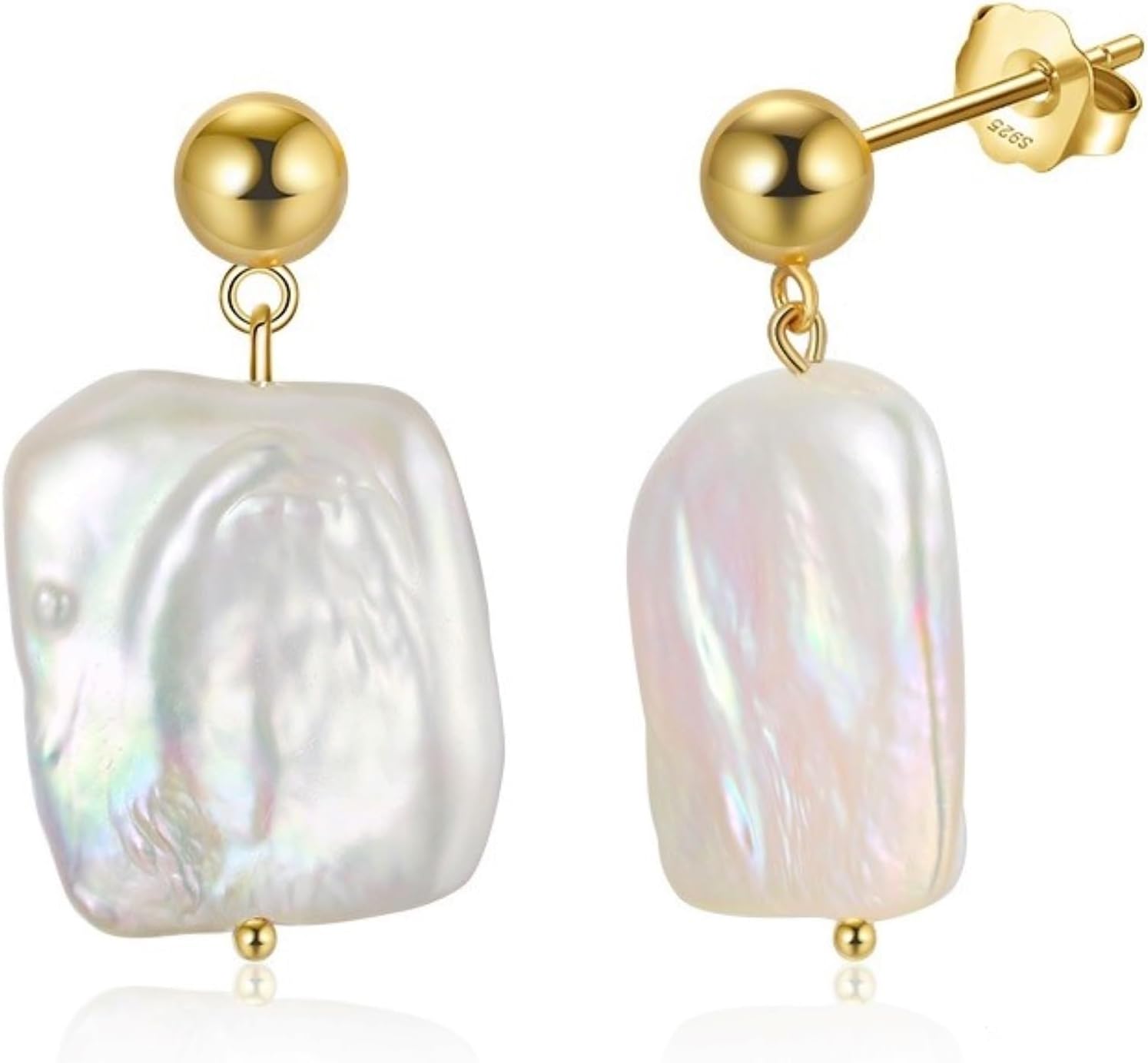 Pearl Drop & Dangle Earrings 925 Sterling Silver Handpicked Baroque Pearls Statement Earrings Platinum/14k Gold Plated Freshwater White Pearl Vintage Earrings for Women
