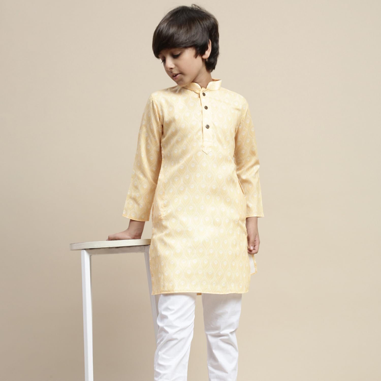 Sanwara Boy Printed Yellow Floral Pattern Kurta (28) 1