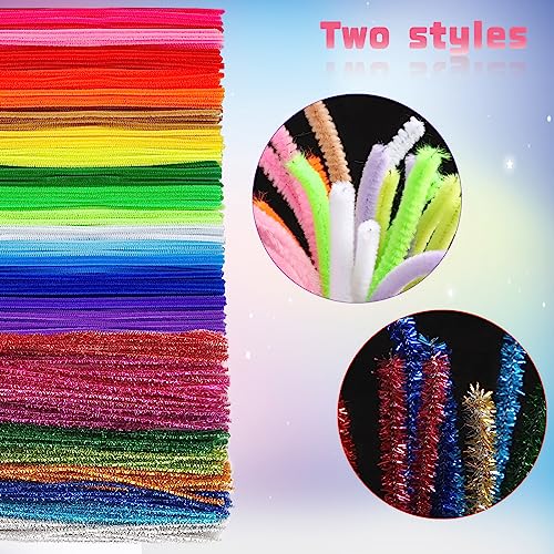 1200 Pcs Pipe Cleaners Craft Set, Multi-Color Chenille Stems 200 Pcs Pipe Cleaners Bulk 400 Pcs Pom Poms 200 Wiggle Eyes Craft Supplies (6 mm x 12 Inch)