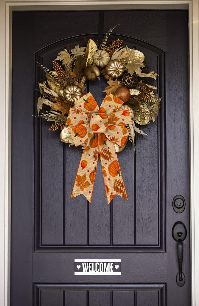 ALIBBON 2Pcs Fall Bows for Wreaths, Thanksgiving Wreath Bows, Orange Bows, Pumpkin Leaves Bows for Front Door, Fall Thanksgiving Decor, Burlap Bows for Wreath Indoor Outdoor Wall Decorations