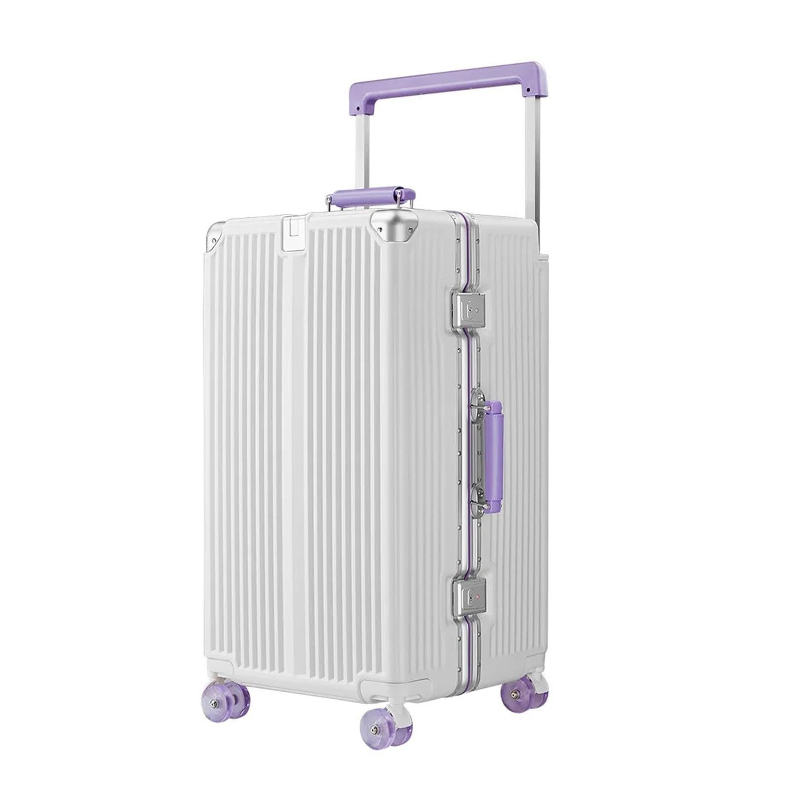 Valigia da viaggio 20/24/28 Inch Wide Handle Travel Valigia Telaio in alluminio, Bianco e viola., 24Inches 600mm, Classico | Valigia trolley trolley con ruote imbarco bagagli rotolamento bagagli