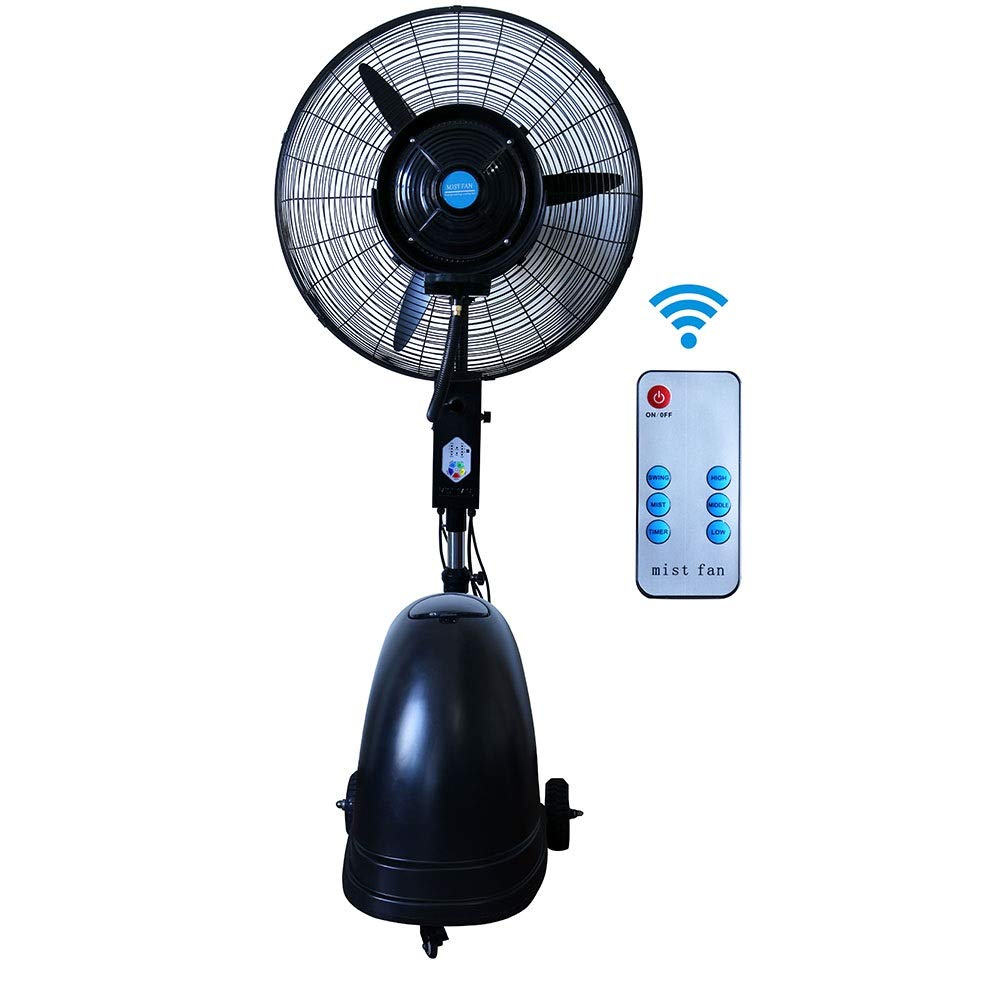asdchZen Oscillating Cooling Fan With Misting, 3 Speeds, 90°Oscillation, Remote Control, Adjustable Height 1.6M-2M, 350W,Black