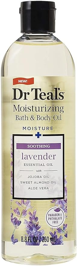 Dr Teal's Moisturizing Bath and Body Oil, Soothe & Sleep with Lavender Essential Oil, 8.8 fl oz