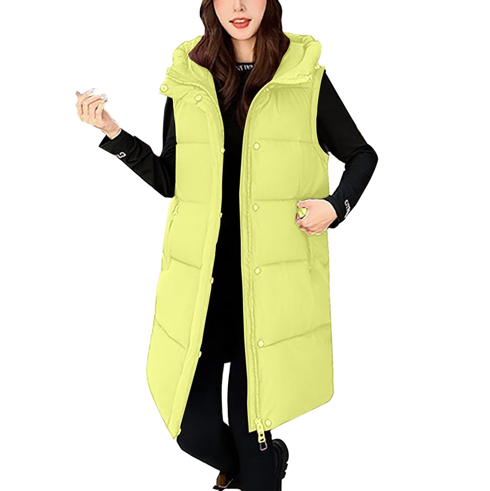 Giacche imbottite per le donne invernali di media lunghezza piumino cappotto con zip chiusura con bottoni cappotti caldi trapuntati giacca con cappuccio con maniche rimovibili Capispalla oversize