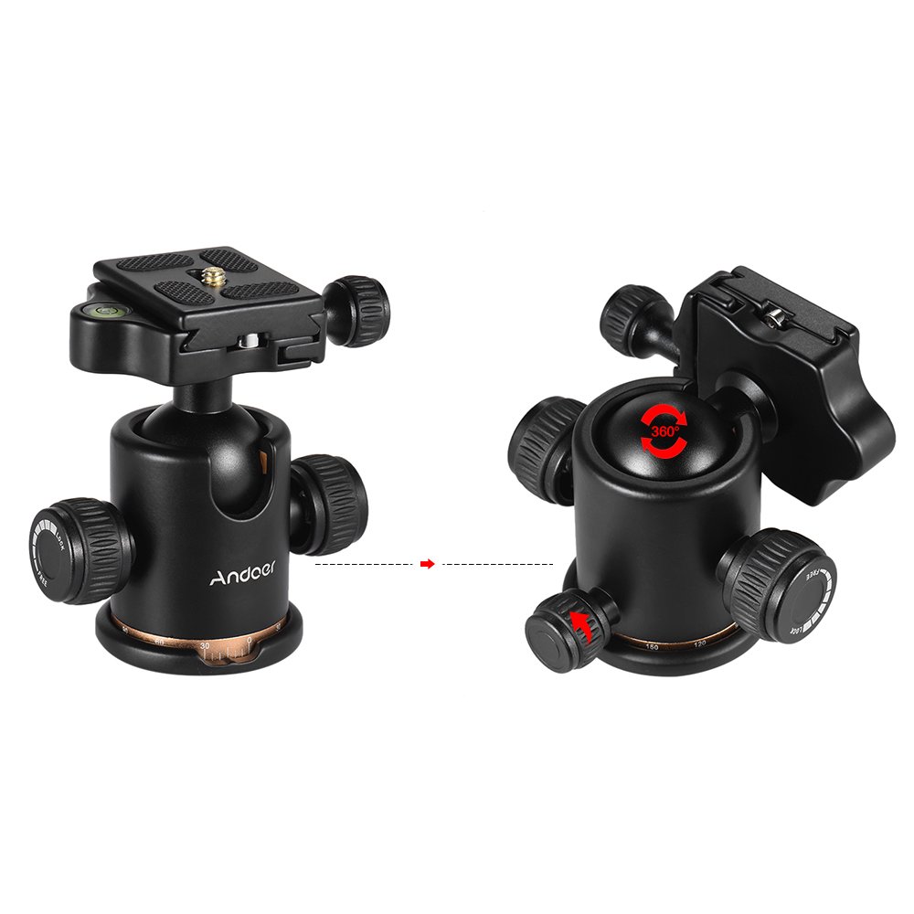 Andoer Fluid Ball Head Panoramisch 360 ° Rotatie Kogelhoofd Max. Belasting 5kg/11 lbs met handvat voor 1/4 Schroef Camera Camcorder en 3/8 Monopod statief