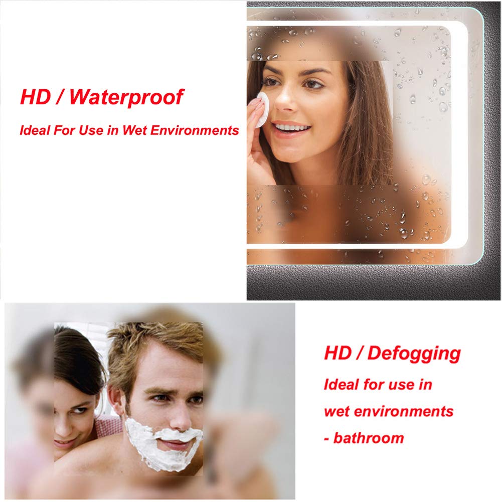 GuyAna Specchio da Bagno Illuminato a LED, Specchio da Barba per Trucco retroilluminato a Parete, Sospensione Orizzontale/Verticale - Specchio Antideflagrante, Luce Bianca/Luce Calda