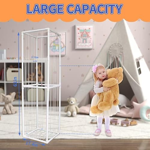 Miniatura 5 de Almacenamiento de animales de peluche, organizador de almacenamiento de zoológico de juguetes para niños con banda elástica, tubo de PVC grueso,