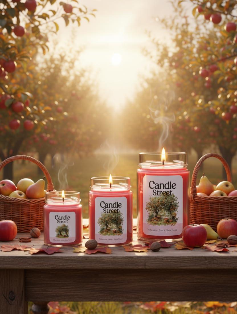 Candle Street | Herbstfrucht - Herbst Postcards | Duftende Herbstkerze | Gekochter Apfel, Birne und Pekannuss | Lange Brenndauer | Natürliches Sojawachs | Handgefertigt in Italien (Mega)