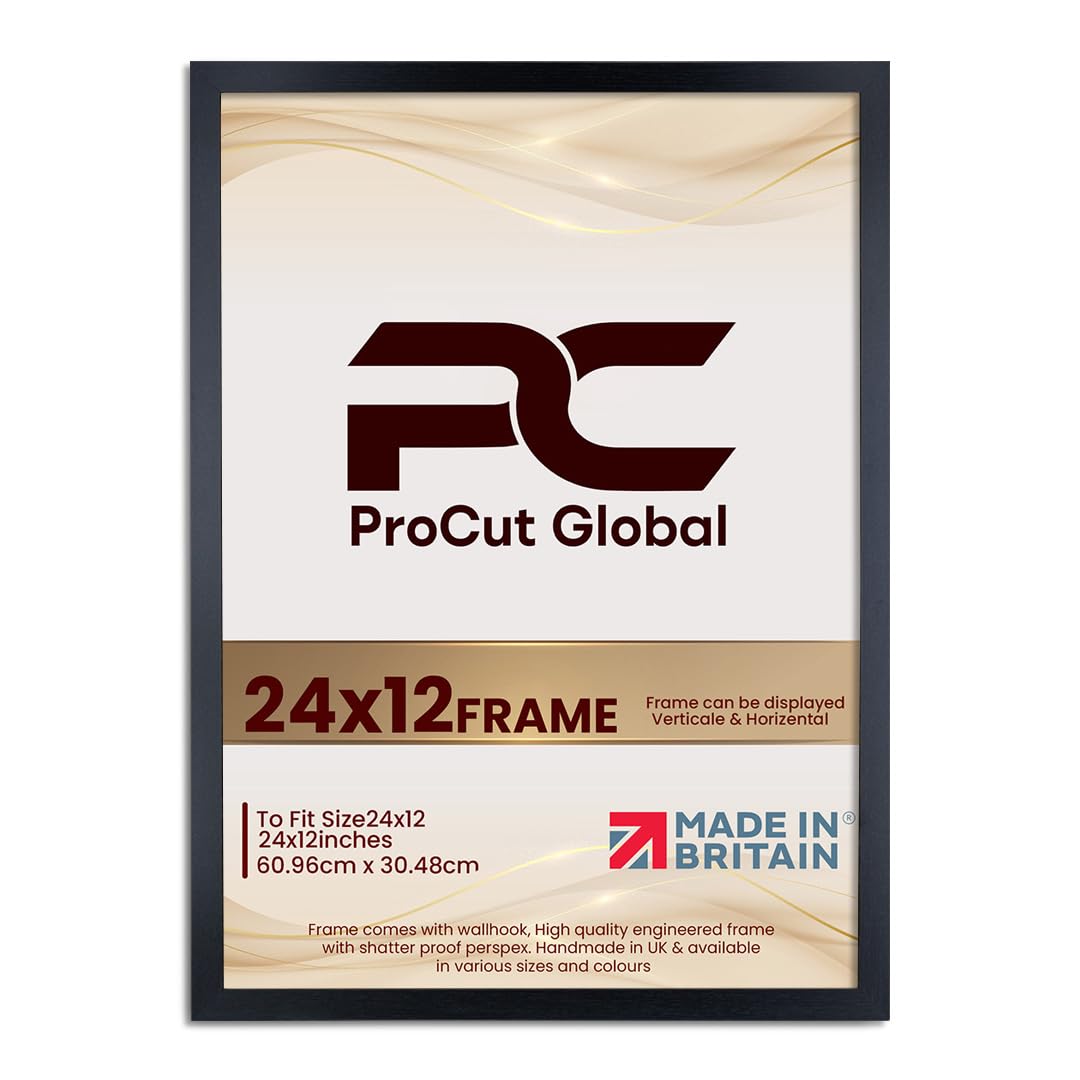 Procut Global 24X12 Black Picture Frames - Modern Wooden Photo Frame with Shatterproof Perspex for Wall or Tabletop - Perfect for Posters, Certificates, Prints - Sizes & Colors Available