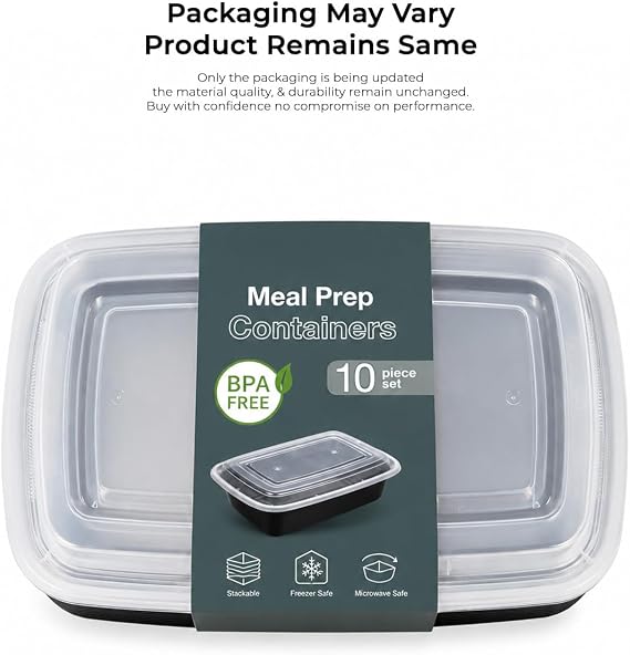 10 Pack 28oz Black Meal Prep Containers with Lids, Airtight BPA Free Reusable Food Containers, 1 Compartment Stackable Food Storage for Microwave, Freezer and Dishwasher Safe