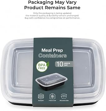 10 Pack 28oz Black Meal Prep Containers with Lids, Airtight BPA Free Reusable Food Containers, 1 Compartment Stackable Food Storage for Microwave, Freezer and Dishwasher Safe