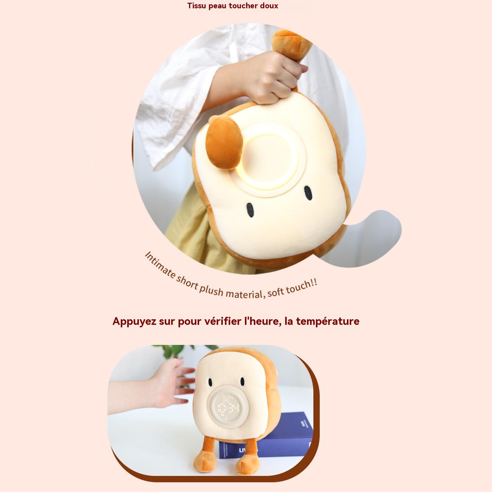 Lámpara Tostada Lámpara Felpa De Noche Multiusos Con Soporte Para Móvil | Reloj Despertador Digital Adorable Luz de Ensueño Para Dormitorio Salón Hogar Guardería Niñas Niños Bebés