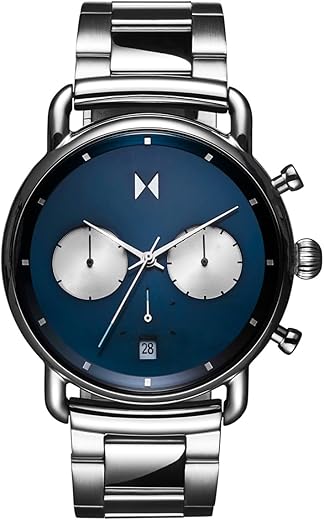 MVMT Blacktop Ii Qtz Fashion Chrono Blue Round Dial Men’s Analog Watch|Stainless Steel Material|Silver Color Band – 28000271