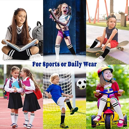 GRPSKCOS Kids Soccer Socks, 2 Pairs Sports Girls Boys Knee High Tube Socks Toddler Stripes School Uniform Stockings3