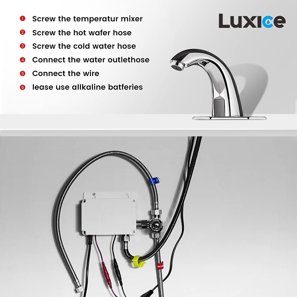 Buy Luxice Automatic Touchless Bathroom Sink Faucet With Hole Cover Plate Ac Dc Powered Sensor Hands Free Bathroom Tap With Control Box And Temperature Mixer Battery Or Plug In Sensor Chrome Finished Online In