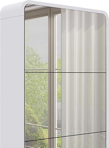 Miniatura 6 de ODUWA Armario de zapatos con espejo, diseño de arco moderno con espejo de longitud completa, 5 cajones abatibles, organizador de zapatos de madera