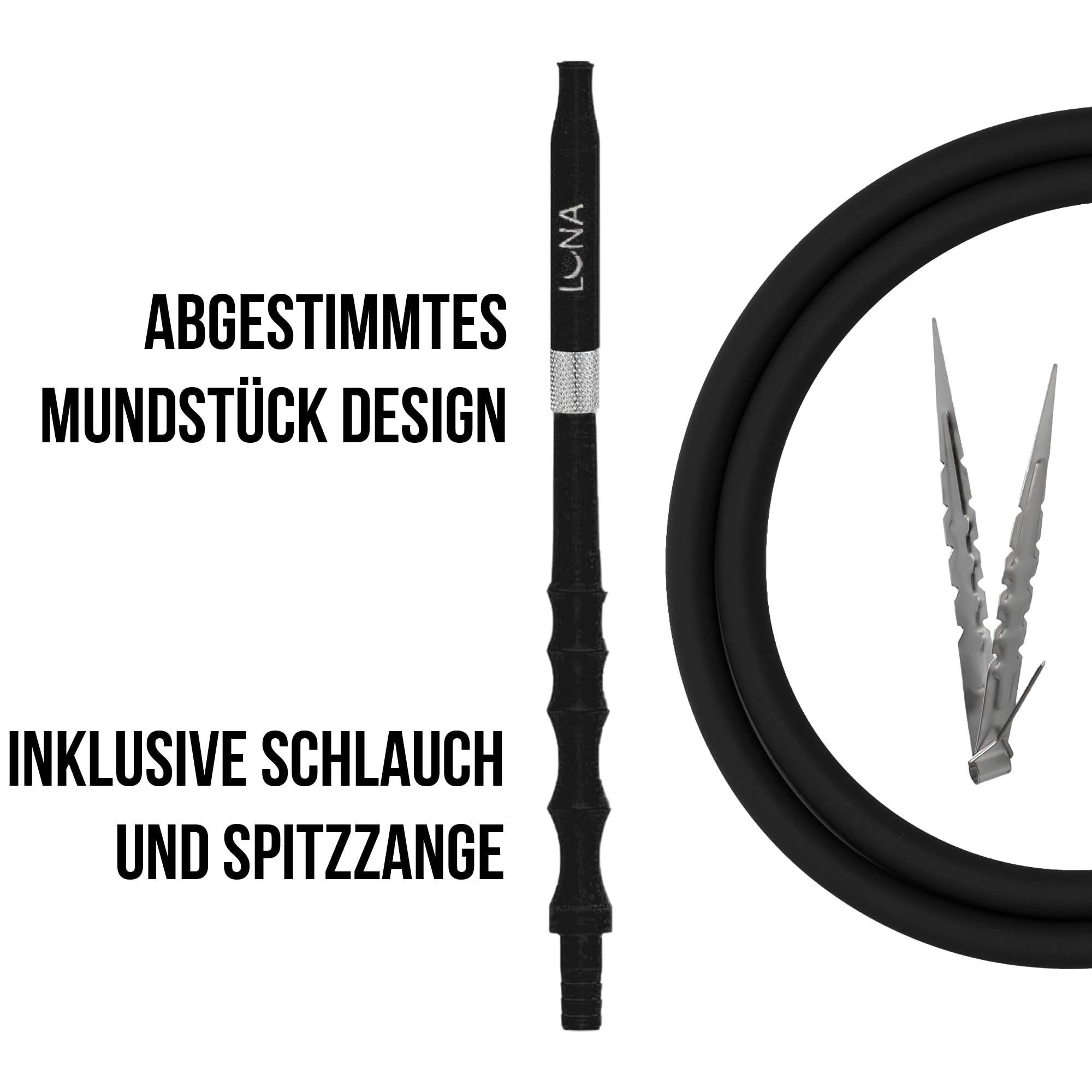 Luna Vacanza - Shisha de aluminio y acero inoxidable, pipa de agua, cabezal de chimenea, juego completo, tubo de inmersión con difusor, manguera de silicona, boquilla de aluminio, color negro