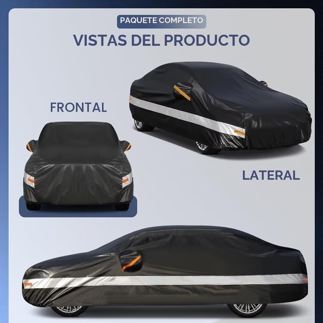 Funda Coche Exterior de 10 Capas, Cubierta Coche Impermeable, Cubre Coche Protector de Sol y Polvo, Capa para Carro Apto para Audi A4 A5, BMW Serie 3, Mercedes Clase C, VW Passat,etc. C7 Negro