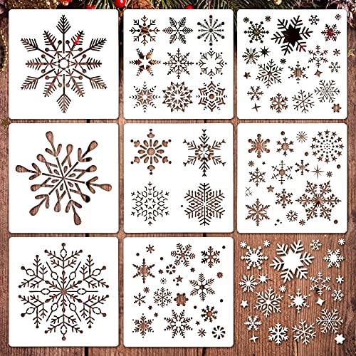 8 Plantillas de Copo de Nieve de Navidad Plantilla de Copo de Nieve Grande de PET Plantilla de Invierno de Pintar Plantillas de Vacaciones Reutilizables Plantilla Delicada de Copos de Nieve
