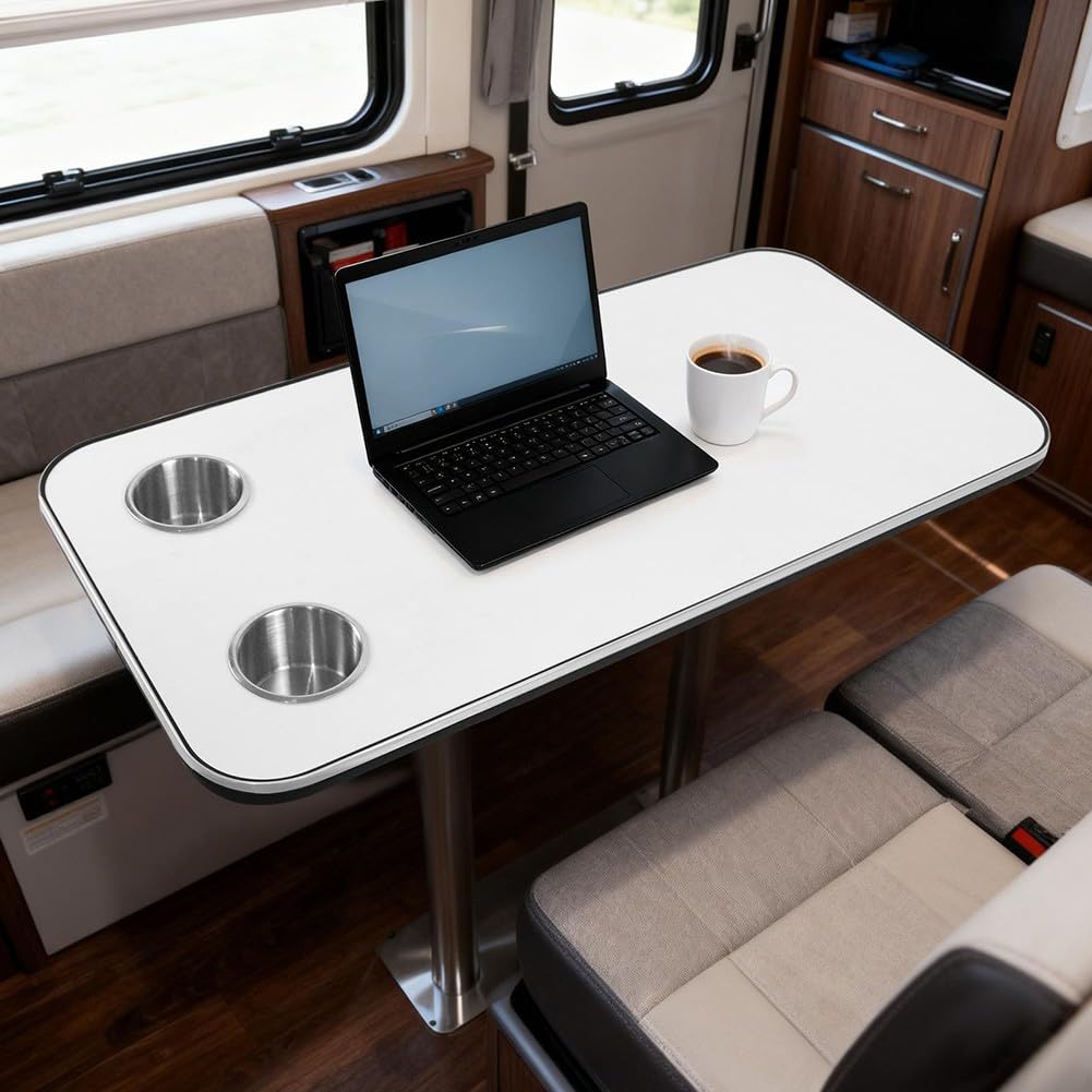 Tavolo in legno massello per camper, 800 x 400 mm, con 2 portabicchieri in acciaio inox, per camper, barca, yacht, ufficio, L-128
