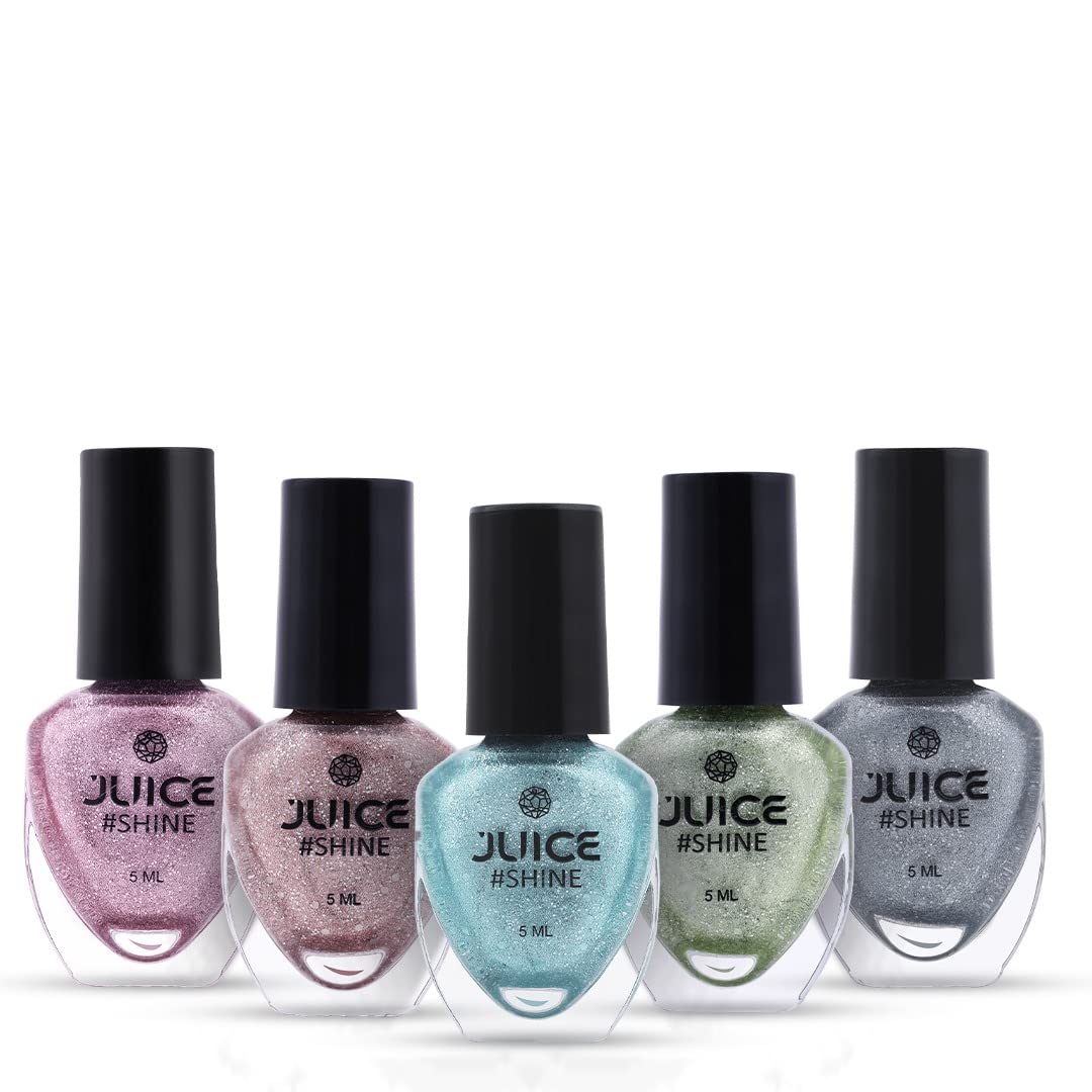 JUICE #SHINE Glitter Matte Finish | Chip Resistant, Gel Effect, Upto 80% More Pigmented For Intense Colour | Nail Polish Combo 5 In 1 | Long Lasting Nail Paint (Glitter Matte Finish), 5ml Each-image-22