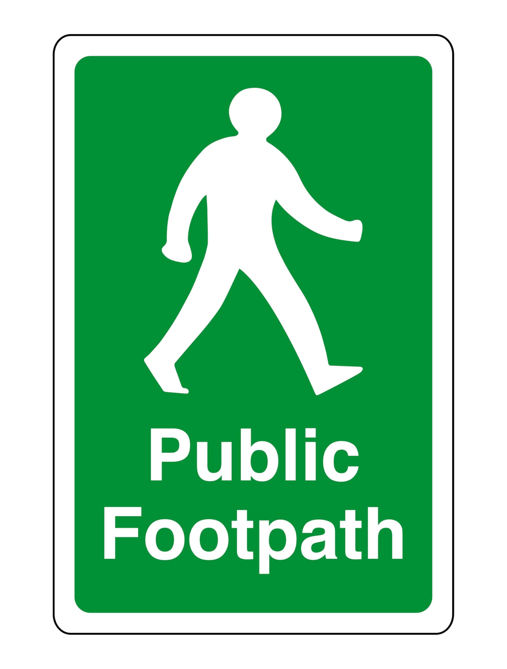 Safety First Display Ltd Green/White Public Footpath Safety Sign - High Tack Self-Adhesive Sticker (150Mm X 100Mm) Viewing Distance Within 3M.