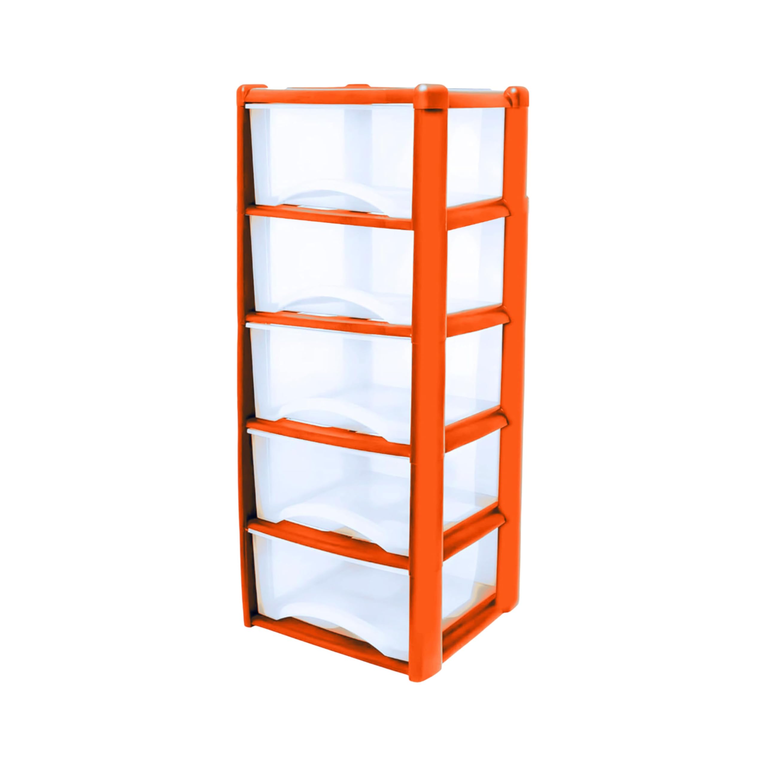 Neat. 5 Plastic Storage Drawers Unit with See-Through Drawers, Compact Vertical Design – Durable Plastic, Ideal for Organizing Office Crafts, and Household Items, 100cm x L39cm x W39cm -Orange