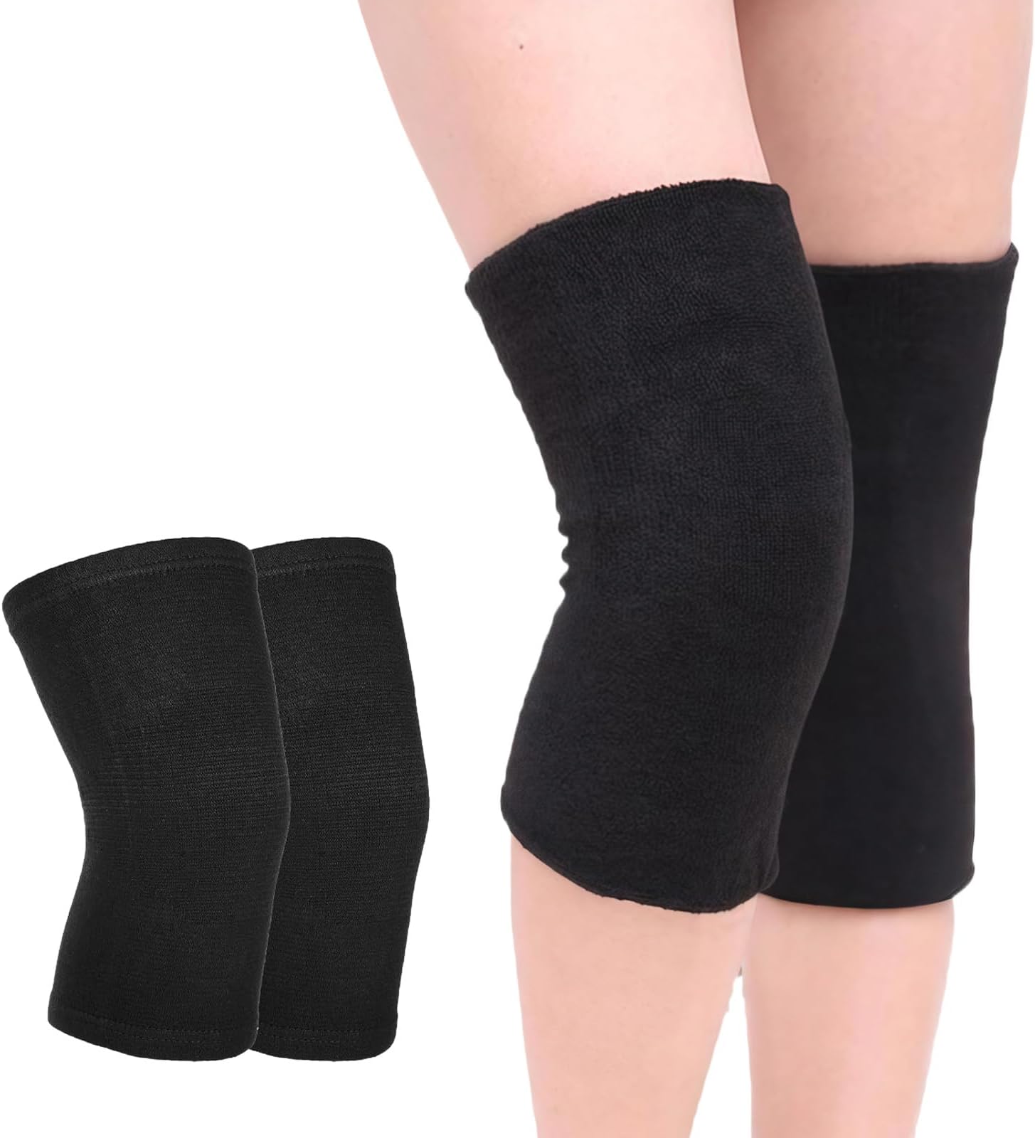 1Pair Supper Elastic Towel Knee Pads Dance Protection Cover Elderly Leggings Support Sports Fitness Unisex Winter Warm Thermal Knee Sleeves For Joint Pain Arthritis Relief Lady Men (Black)