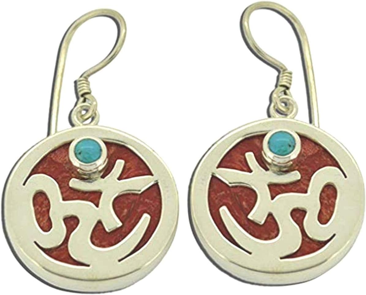 Om Omkara Coral Sterling Silver 925 Earrings