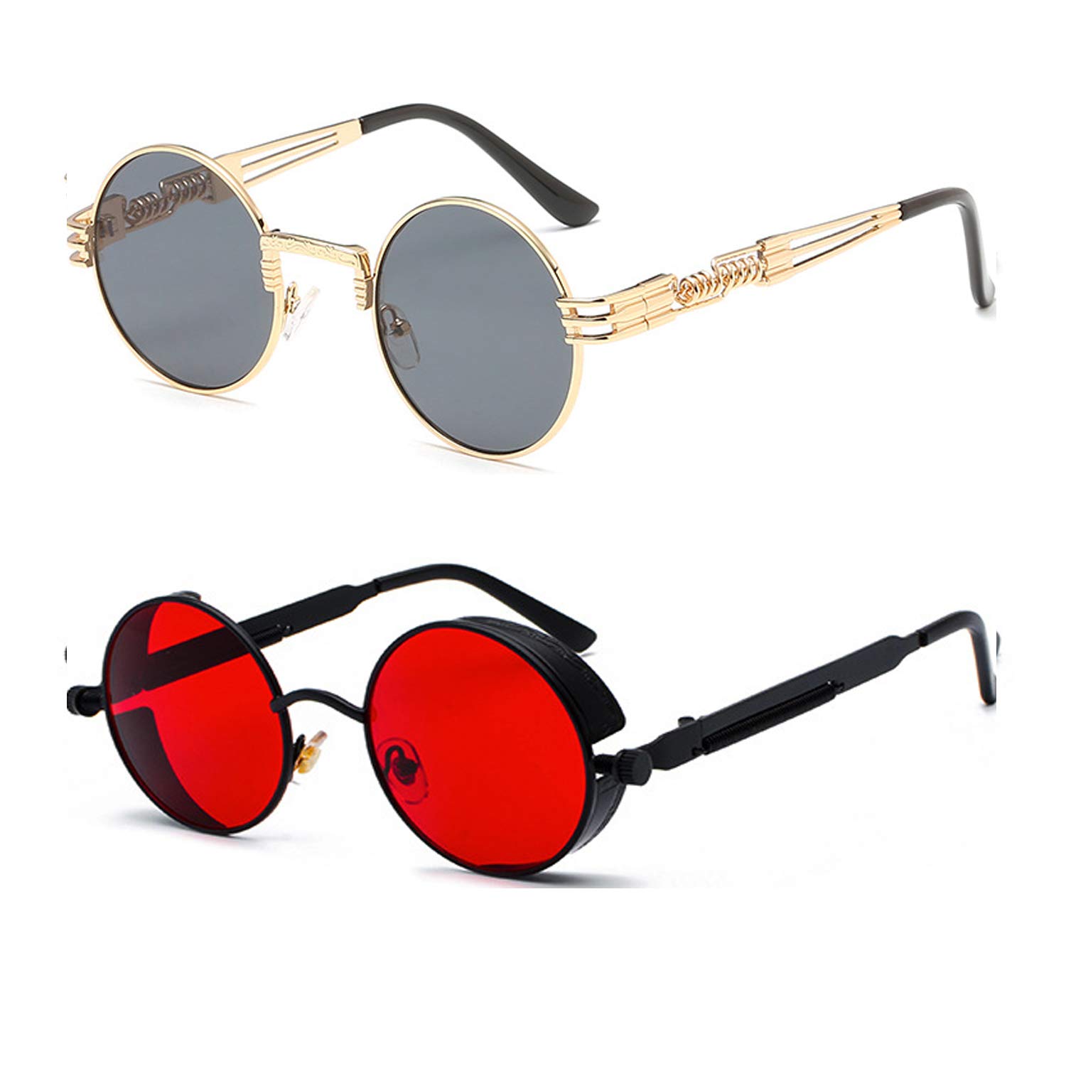 Retro Gothic Steampunk Sunglasses for Women Men Round Lens Metal Frame