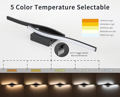 Miniatura 2 de Joossnwell Lámpara de tocador de baño, moderna lámpara de baño sobre espejo de 31.5 pulgadas, barra de luz negra regulable 5CCT, luces LED de