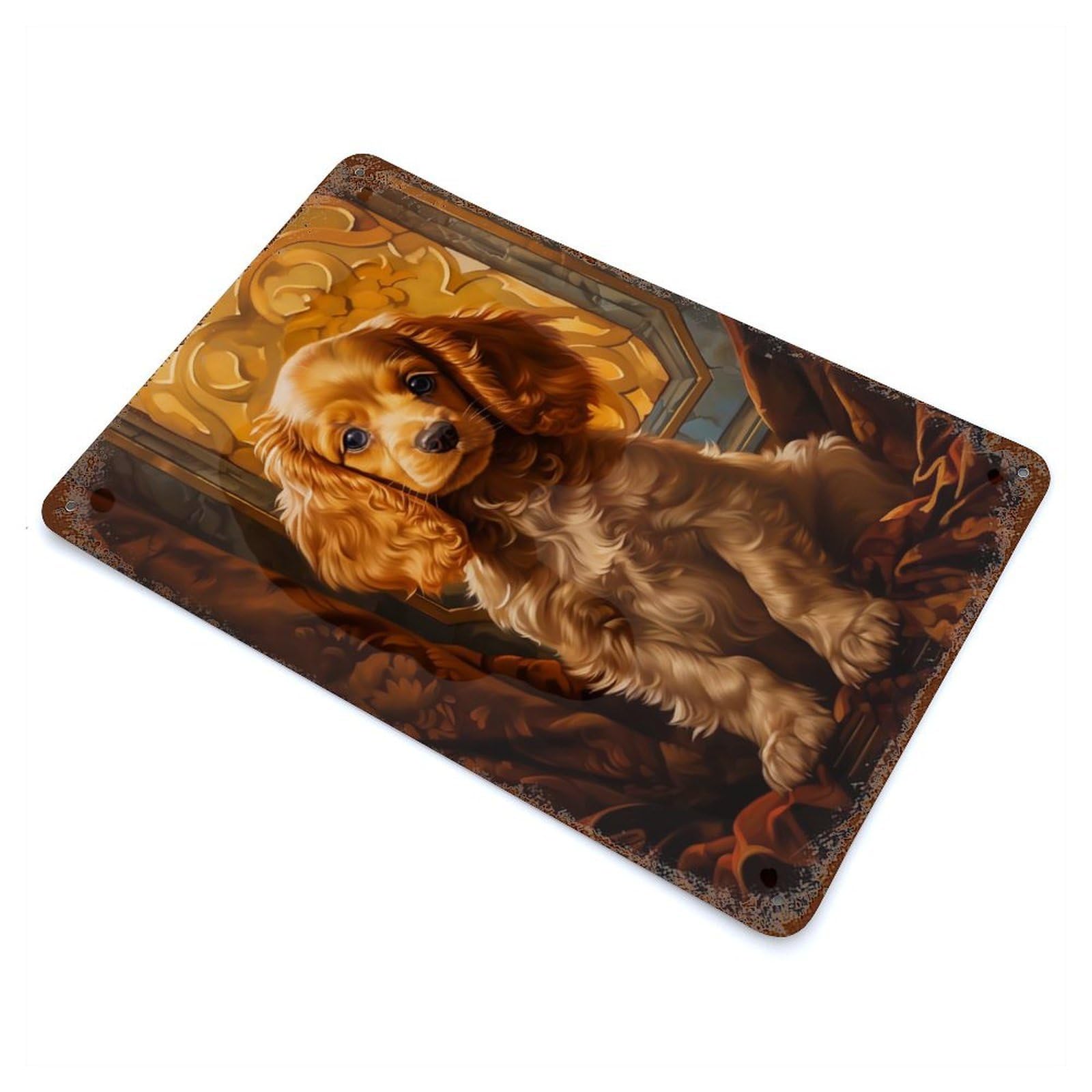 Vintage Metal Tin Sign with Cocker Spaniel Puppy Portrait Design 11.8"x7.9", for Garage, Bar And Workshop Decor, Novelty Wall Decor