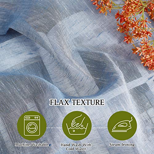 NICETOWN Semi Sheer Linen Blend Window Curtains, Grommet Solid Curtain Privacy with Light Filter Flax Texture Window Treatment Vertical Drape for Bedroom/Farmhouse, W52 x L63, Sea Mist, 1 Pair
