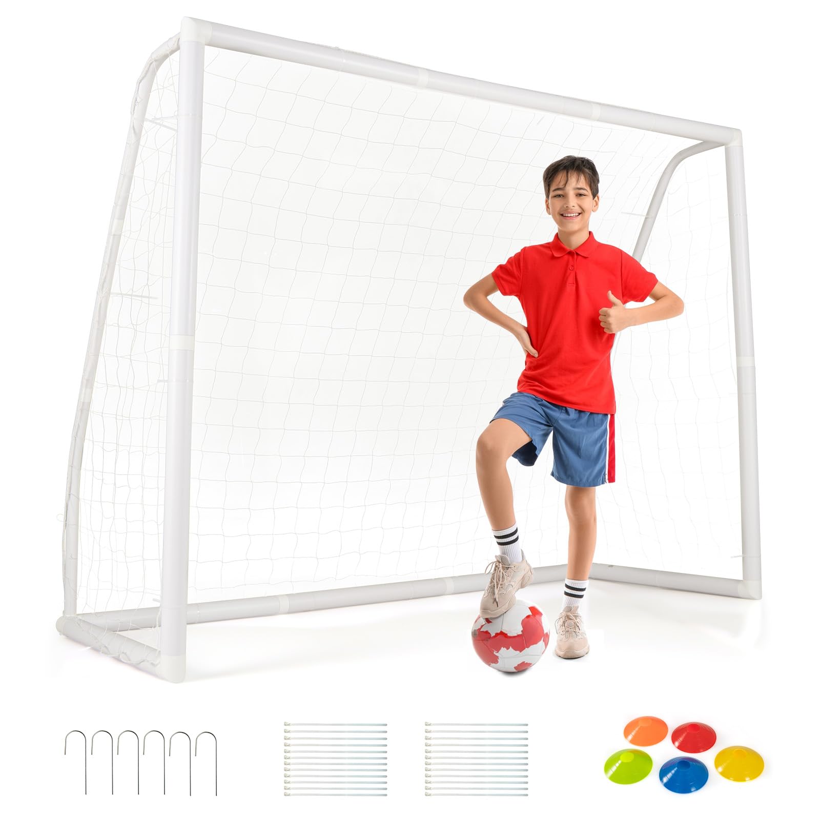 COSTWAY Football Goal, Weatherproof Soccer Goals with PVC Frame, High-Strength Netting, Quick Set-up Football Net for Kids Practice Training (8 ft x 6 ft)